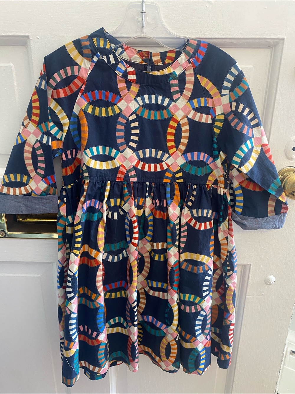 Pink Chicken Navy Multicolor Geometric Circle Print Girls Dress